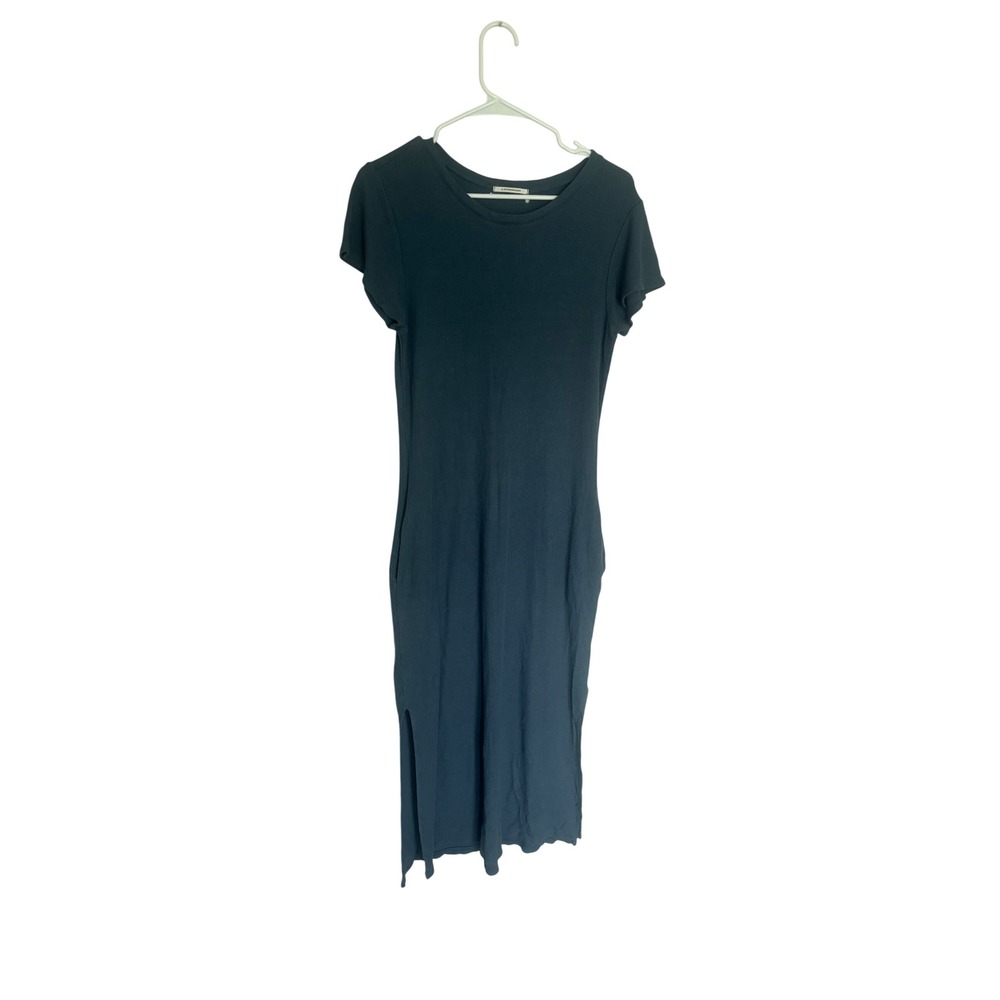 Anthropologie Waffle Knit Maxi Dress no sz tag BlueShort Sleeve Pocket Slit